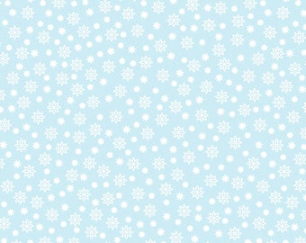 May include: A pale blue background featuring a repeating pattern of white, eight-pointed star shapes and smaller white dots. The stars are evenly spaced, creating a delicate, airy design.