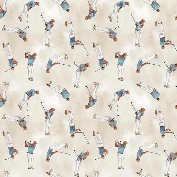 Blank Quilting~Front Nine~Tossed Golfers~Ivory~Cotton Fabric by the Yard or Select Length 2819-41