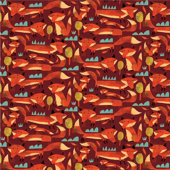 Windham Woodland Little Foxes Digital Print Brown Cotton Fabric by the Yard or Select Length 52284D-6
