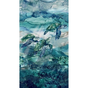 Northcott~Sea Breeze~24.5" x 43.5" Underwater Sea Turtles Panel~Digital~Blue/Multi~Cotton Fabric by the Panel DP27095-44