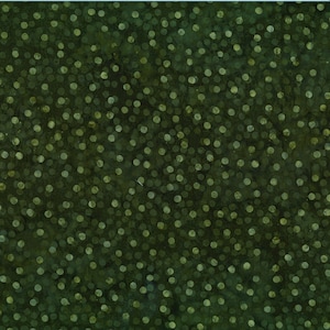 May include: A dark green fabric with a scattered pattern of light green polka dots.