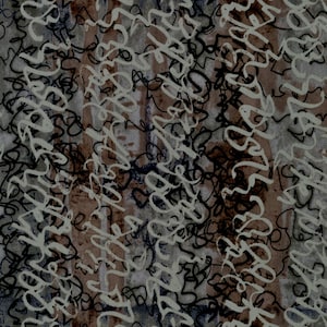 May include: Abstract art print with a chaotic pattern of black, white, and brown lines and swirls.