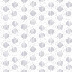 May include: A seamless pattern with a white background and a repeating pattern of light gray circles. The circles are made up of thin, vertical lines.