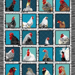 Studio E~Zooming Chickens~35.5&quot; x 43&quot; Chicken Block Panel~Teal~Cotton Fabric by the Panel 7198P-78