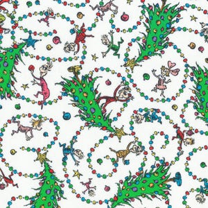 Robert Kaufman ~ Cómo el Grinch robó la Navidad ~ Árboles de Navidad ~ Blanco ~ Tela de algodón cortada a medida o seleccione largo ADED22569478
