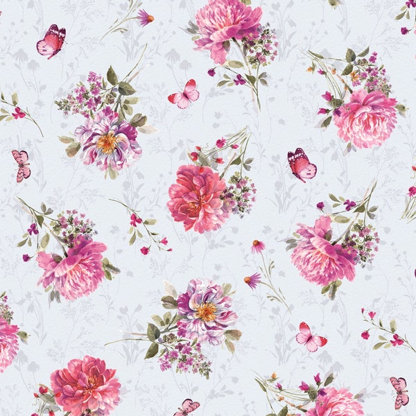 Wilmington Prints~Blush Garden~Bouquet Toss~Grey~Cotton Fabric by the Yard or Select Length 17775-937