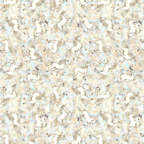 Quilting Treasures~Mystical~Tossed Unicorns~Cream~Cotton Fabric by the Yard or Select Length 27379-E