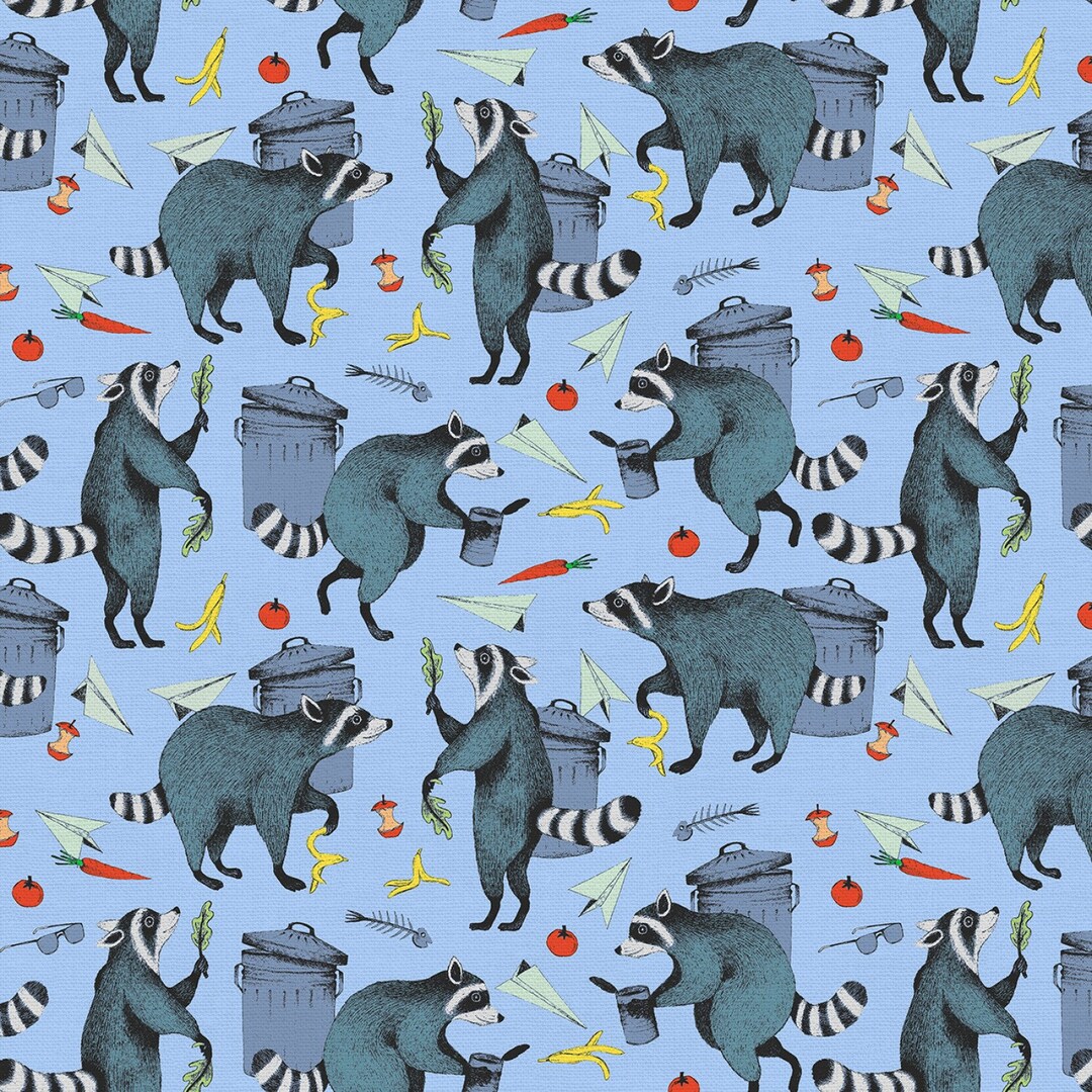 Eob~paintbrush Studio~raccoon Ruckus~raccoon Ruckus~blue~cotton Fabric ...