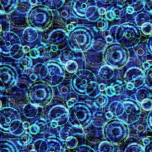 Hoffman~Crack the Code~Spherical Code~Digital Print~Blue Hawaiian~Cotton Fabric by the Yard or Select Length T4930-200