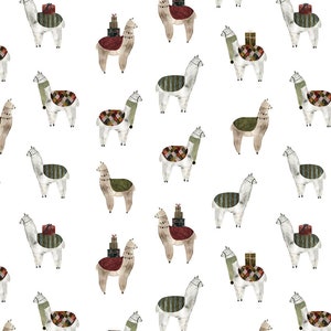 Figo~Noel~Llamas~White~Cotton Fabric by the Yard or Select Length 90513-10