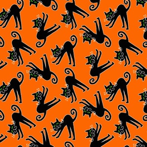 Henry Glass~Here We Glow (Glow in the Dark)~Tossed Cats~Orange~Baumwollstoff als Meterware oder nach Auswahl 9539G-39