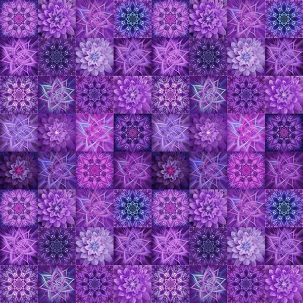 Hoffman~Dream Big Tiles~2-1/2" Square Tiles~Spectrum Digital Print~Amethyst~Cotton Fabric by the Yard or Select Length V5254-91