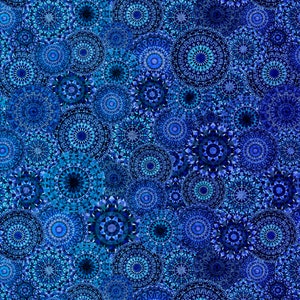 EOB~Quilting Treasures~Jewelscape~Medallion Ombre~Digital Print~French Blue~Cotton Fabric by the Yard or Select Length 28979-WB