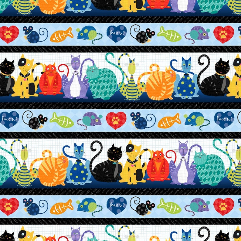 64.5 x 73.5 Cat Block Panel Quilt Quilt Kit Feeline Good - AAFQK-447 includes fabric for top of quilt and binding