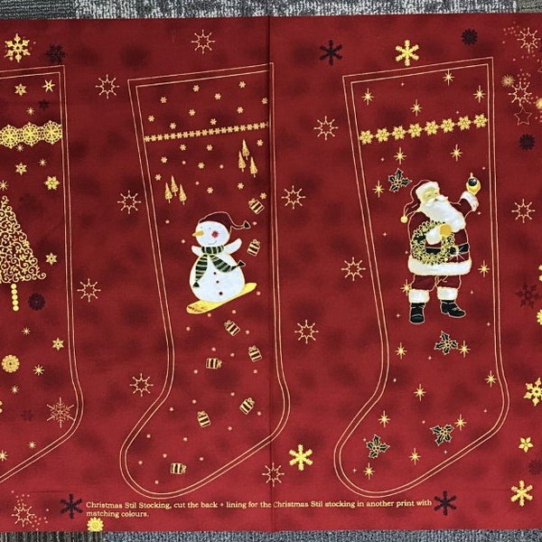 Stof Fabrics~Christmas is Near~23.5" x 43" Stocking Panel w/ Metalllic Gold~Red~Cotton Fabric by the Panel ST4595-481