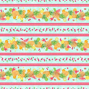 EOB~Wilmington Prints~Squeeze the Day~Fresh Fruit Repeating Stripe~Multi~Cotton Fabric by the Yard or Select Length 42461-435