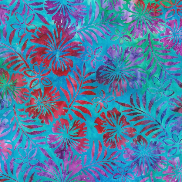 Robert Kaufman~Artisan Batik~Totally Tropical~Hibiscus~Lagoon~Cotton Batik Fabric by the Yard or Select Length AMD2131471