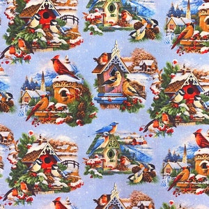 Elizabeths Studio~Winter Song~Winter Song Birds Scenic~Nieve~Tela de algodón cortada a medida o seleccione longitud 9410E-SNOW