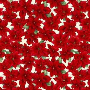Wilmington Prints~Cardinal Cozy~Packed Poinsettias~Cream~Cotton Fabric by the Yard or Select Length 33892-137