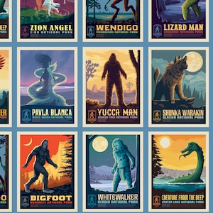 Riley Blake~Legends of the National Parks~23.5&quot; x 43.5&quot; Legends Postcards Panel~Blue~Cotton Fabric by the Panel/Repeat CD13281R-BLUE