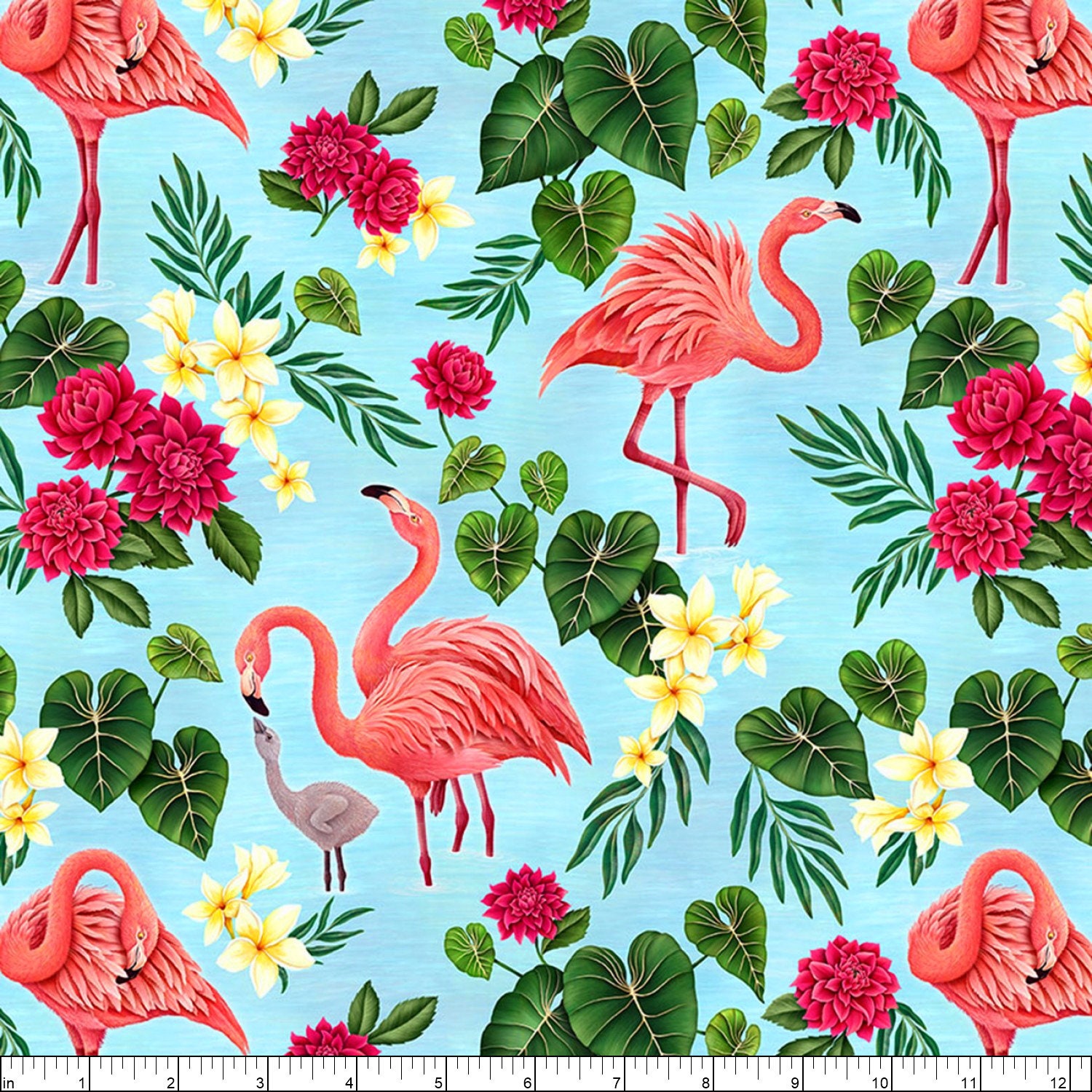 Timeless Treasuresparadiseflamingos and Tropical Floralsaquacotton