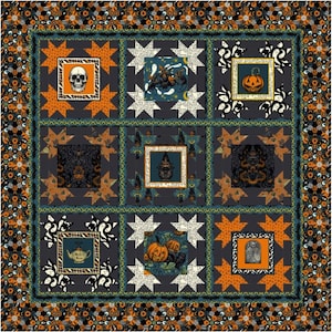 Quilt Kit~Spellbound~75" x 75" Storybook Halloween Large Throw Quilt (includes fabric for top of quilt & binding) AAFQK-993