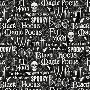Northcott~Spellbound~Spooky Words~Black~Cotton Fabric by the Yard or Select Length 28141-99