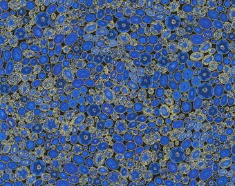 EOB~Robert Kaufman~Gustav Klimt~Circles w/ Metallic Gold~Sapphire~Cotton Fabric by the Yard or Select Length SRKM1718374