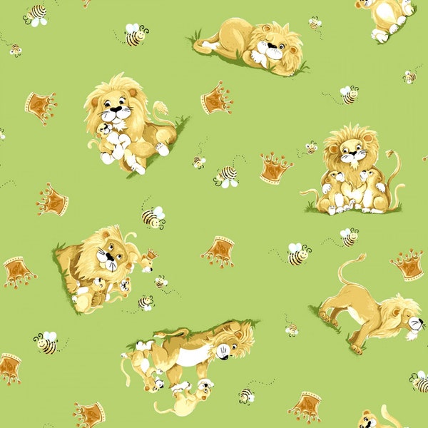 Susybee~Lyon le Lion~Lion Toss~Vert~Tissu en coton par cour ou sélectionnez la longueur SB20345-830