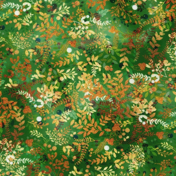 EOB~Robert Kaufman~Festive Beauty~Branches~Green~Cotton Fabric by the Yard or Select Length AIND211927