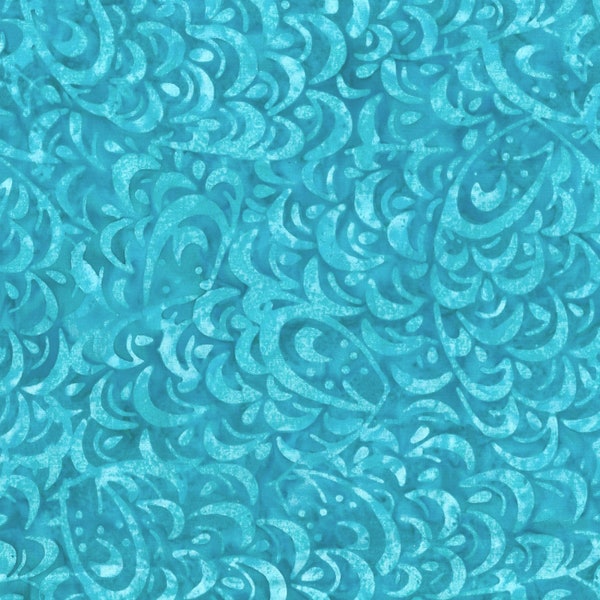 Wilmington Batiks~Teal-ing Good~Feather Hackle~Aqua~Cotton Batik Fabric by the Yard or Select Length 22272-404