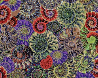 Tela de algodón oscuro Ammonites de Free Spirit Kaffe Fassett Collective, agosto de 2024, cortada a medida o a medida, PWPJ128-DARK
