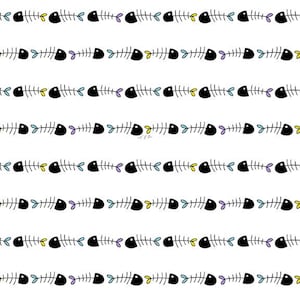 EOB~Quilting Treasures~Cat in the Box~Fish Bones~Digital Print~White~Cotton Fabric by the Yard or Select Length 28579-Z