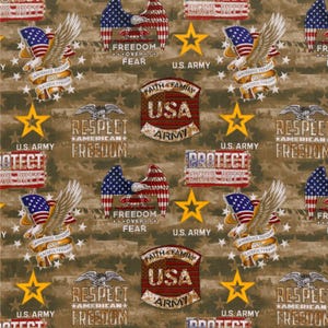 Sykel Enterprises~Military Police Fire and Nurses~US Army Camo Flag Allover~Multi~Cotton Fabric by the Yard or Select Length 1338A