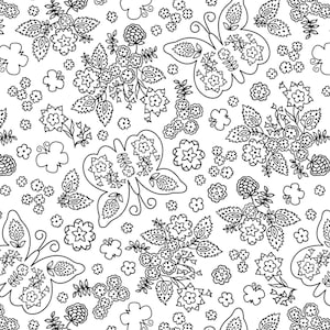 Wilmington Prints~Shadow Blooms~Butterflies and Floral~White~Cotton Fabric by the Yard or Select Length 40054-199