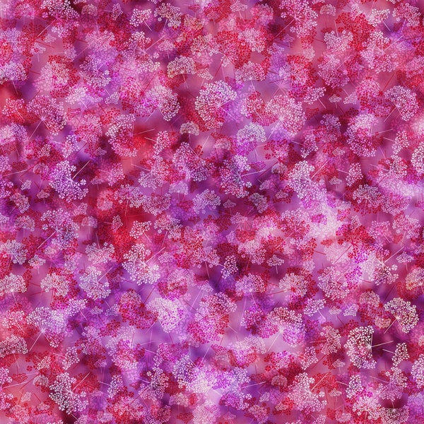 Hoffman~Springtime Romance~Tossed Dandelions~Fuchsia~Cotton Fabric by the Yard or Select Length T4882-23