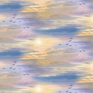 Elizabeths Studio~Landscape Medley~Sky Clouds and Birds~Multi~Cotton Fabric by the Yard or Select Length 5016E-MLT