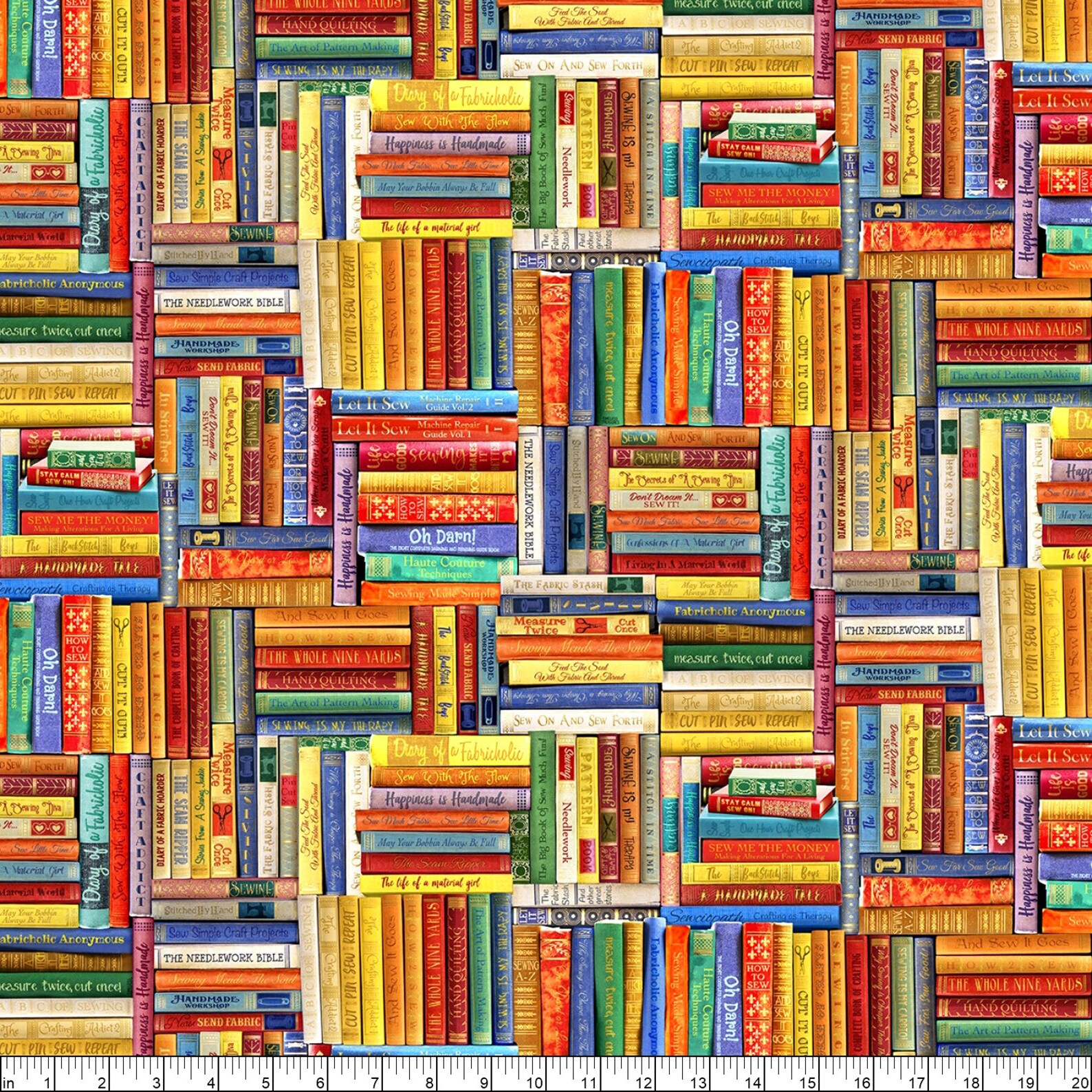 EOB Timeless Treasures Sew Strong Sewing Library Books Multi Cotton ...