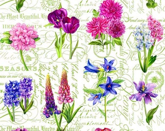 Northcott~Deborahs Garden~Floral and Toile~Digital~White/Multi~Cotton Fabric by the Yard or Select Length DP25592-10