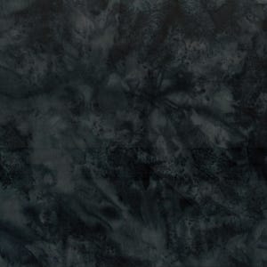 May include: Dark gray fabric with a mottled, tie-dye-like pattern. The fabric has a textured appearance with areas of lighter and darker shades of gray, creating a marbled effect. The overall design is abstract and artistic.