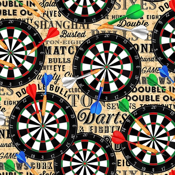 EOB~Northcott~The Cave~Dartboards~Beige/Multi~Cotton Fabric by the Yard or Select Length 25000-14