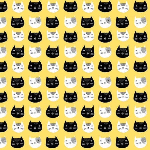 Contempo by Benartex~Cosmo Cats~Cat Heads~Yellow~Cotton Fabric by the Yard or Select Length 16135B-33