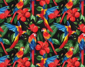 Windham Fabrics~Tropical Paradise~Macaws~Black~Cotton Fabric by the Yard or Select Length 53927-1