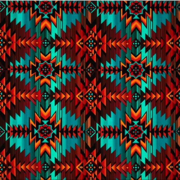 EOB~Timeless Treasures ~Southwest~Aztec Stripe~Turquoise~Cotton  Fabric by the Yard or Select Length C7510-TURQ