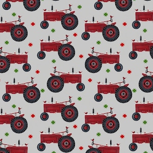 Benartex~Winter at the Farm~Tractor Joy~Light Grey~Cotton Fabric by the Yard or Select Length 13456-08
