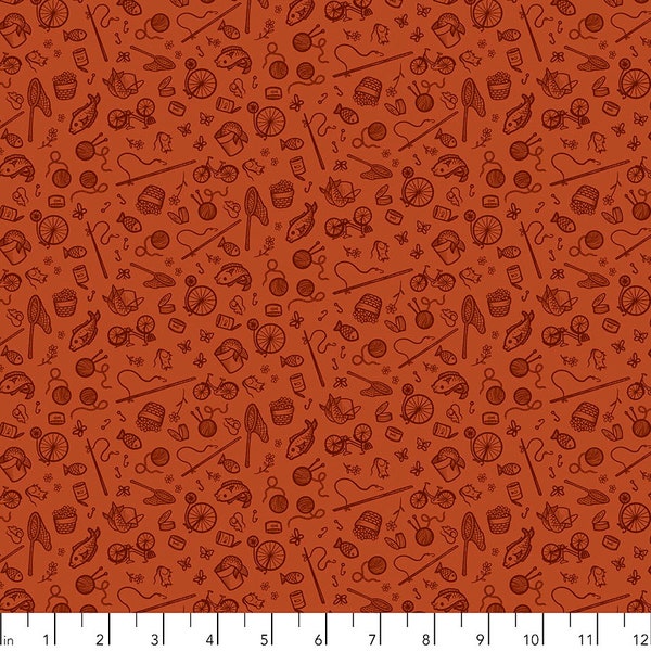 Free Spirit~Cat Tales by Rachel Hauer~Essential Supplies~Rust~Cotton Fabric by the Yard or Select Length PWRH007-RUST