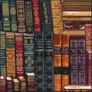 Timeless Treasures~Library~Stacked Books w/ Metallic Gold~Multi Fabric by the Yard or Select Length CM8214-MLT