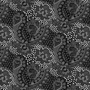 EOB~Quilting Treasures~Gegensätze ziehen sich an~Gefüllte lineare Blumenmuster~Schwarz~Baumwollstoff Meterware oder Länge auswählen 27713-J