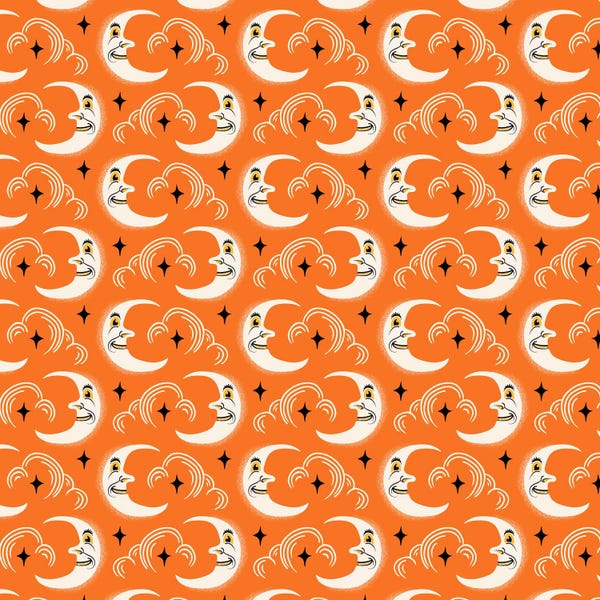 Midnight Masquerade by Heather for P&B Textiles, Quilt Grade 100% Cotton Fabric, Halloween Midnight Moons in Orange MMAS6262-O