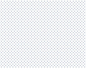 Riley Blake Swiss Dots Small White/Denim Cotton Fabric by the Yard C660R-DENIM